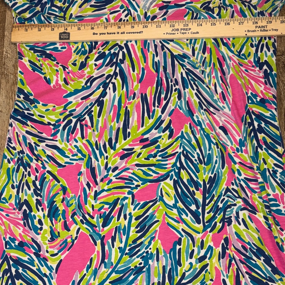 Lilly Pulitzer Ruffle Sleeve V Neck Tunic Dress Pink Green Blue Leaf Print Large - Picture 3 of 4